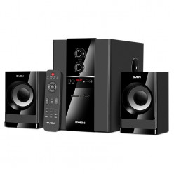 Акустическая система SVEN MS-1821 Black, 2.1/20 Вт + 2x12 Вт RMS, FM-тюнер, USB и SD, LED-дисплей, пульт ДУ, дерево, (сабвуфер 3.9" + саундбар 3.15")
